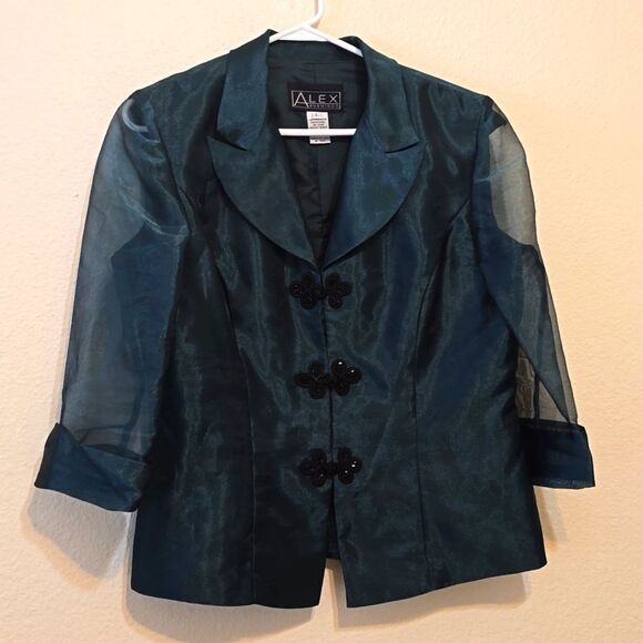ALEX EVENINGS Womens Chinses Button Top Petti Size L Green Chiffon - Picture 1 of 8
